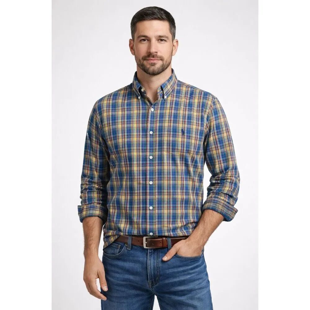 Ralph Lauren Classic Fit Plaid Button Down Shirt Men’s Medium Multicolor Preppy
